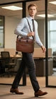 LEBULLBRO Mens Genuine Leather Briefcase Shoulder Messenger Bags Work Laptop Bag